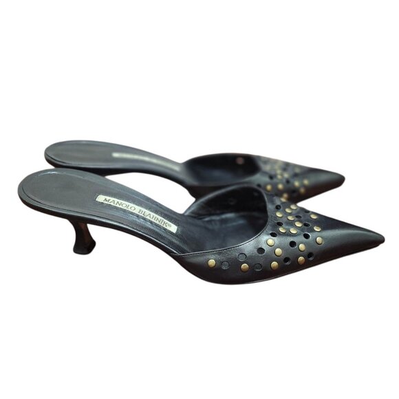 Manolo Blahnik Leather Lasercut Accents Mules Women's Size EU40| US 9.5 - Picture 5 of 14